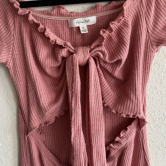 Pink Knit Cut Out Mini Summer Dress - Picture 2 of 3